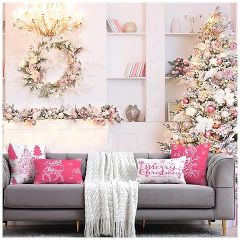 Miaikoe Set Di 4 Federe Natalizie 30x50cm, Decorazioni Per La Casa - Colore Rosa - Foto 2