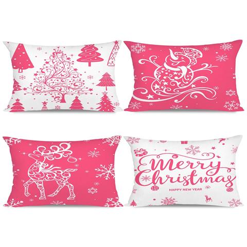 Miaikoe Set Di 4 Federe Natalizie 30x50cm, Decorazioni Per La Casa - Colore Rosa - Foto 1