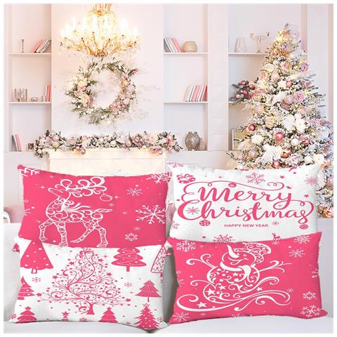 Miaikoe Set Di 4 Federe Natalizie 30x50cm, Decorazioni Per La Casa - Colore Rosa - Foto 6