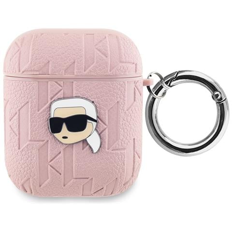 Custodia Per Airpods 1 / 2 Monogram Con Design A Testa Di Karl In Rilievo, Rosa - Foto 1