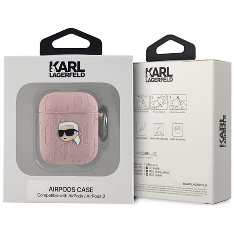 Custodia Per Airpods 1 / 2 Monogram Con Design A Testa Di Karl In Rilievo, Rosa - Foto 3