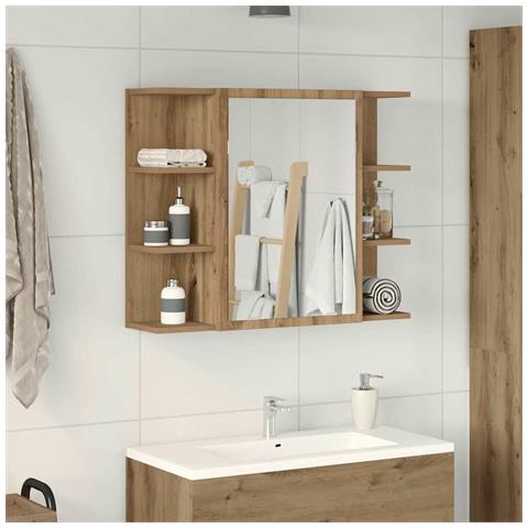 Mobile Da Bagno Specchio Rovere Artigianale Legno Multistrato - Foto 3