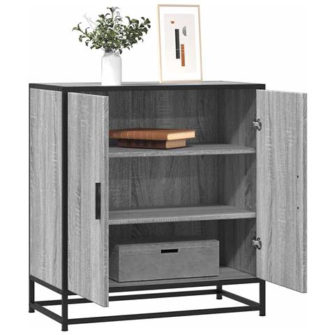 Credenza Grigio Sonoma 68x35x76 Cm In Truciolato E Metallo - Foto 1