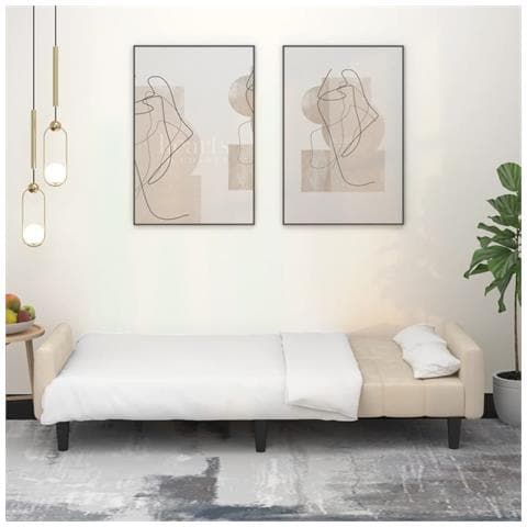 Divano Letto A 2 Posti Crema In Velluto - Foto 3