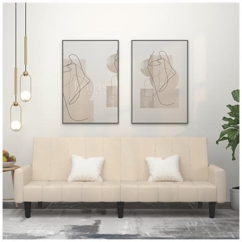 Divano Letto A 2 Posti Crema In Velluto - Foto 1