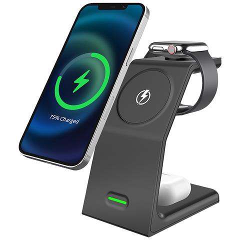 Caricatore Wireless J-w23 Magnetico 3 In 1, 15w. Compatibile Con Magsafe. Base Di Ricarica Per Apple Watch E Auricolari Qi. - Foto 1