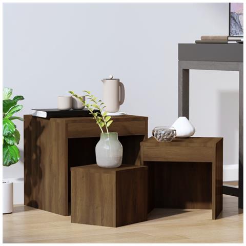 Tavolini Impilabili 3 Pz Rovere Marrone In Legno Multistrato - Foto 8