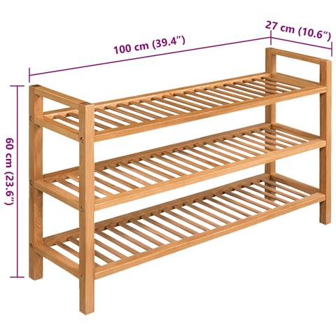 Scarpiera Con 3 Ripiani 100x27x60 Cm In Massello Di Rovere - Foto 5