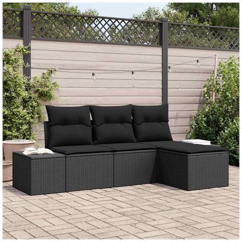 Set di Divani da Giardino a 4 Pezzi con Cuscini Rattan Nero Polietilene - Foto 2