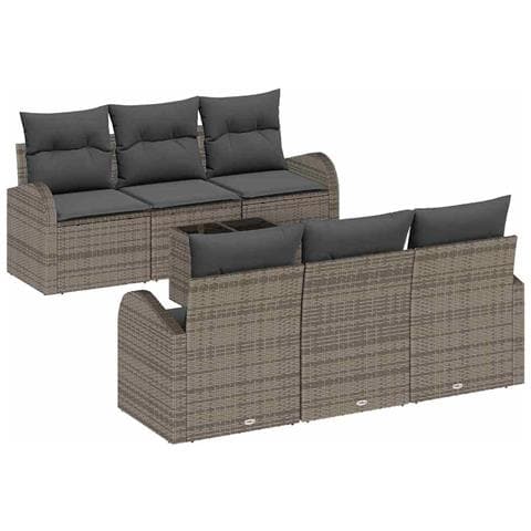 Set Divano da Giardino 7 Pezzi con Cuscini Rattan Poliestere Grigio - Foto 1