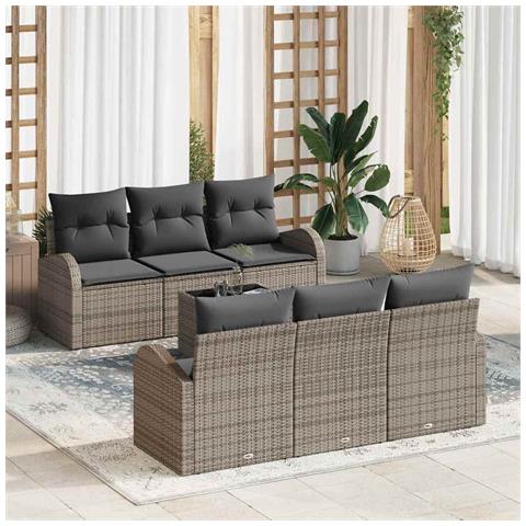 Set Divano da Giardino 7 Pezzi con Cuscini Rattan Poliestere Grigio - Foto 2