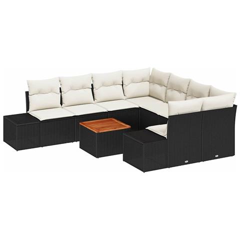 Set divano da giardino con cuscini Nero Polyrattan Acacia - Foto 1
