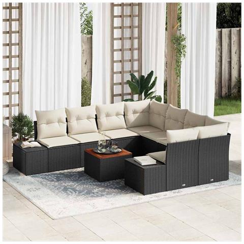 Set divano da giardino con cuscini Nero Polyrattan Acacia - Foto 2
