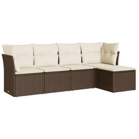 Set Divano da Giardino 5 pz con Cuscini Marrone in Polyrattan - Foto 1