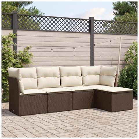 Set Divano da Giardino 5 pz con Cuscini Marrone in Polyrattan - Foto 2