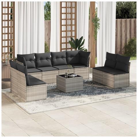 Set Divano da Giardino 9pz con Cuscini Grigio Chiaro Polyrattan - Foto 2