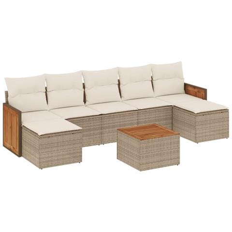 Set Divano da Giardino 8 pz con Cuscini Beige in Polyrattan - Foto 1