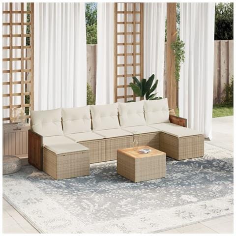 Set Divano da Giardino 8 pz con Cuscini Beige in Polyrattan - Foto 2