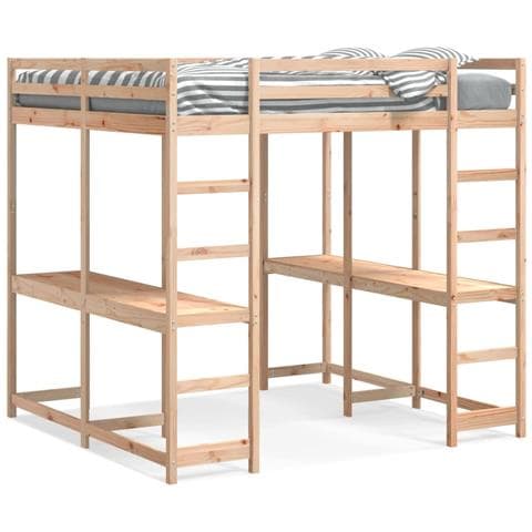 Letto Soppalco con Scrivania e Scala 160x200 cm Massello Pino - Foto 1