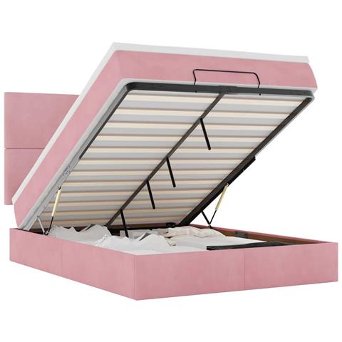Struttura Letto Pouf con Materassi Rosa 140x200 cm in Velluto - Foto 1
