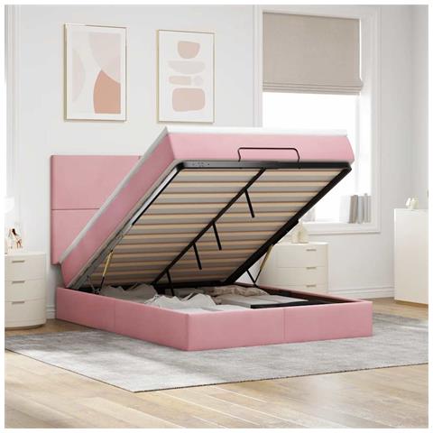 Struttura Letto Pouf con Materassi Rosa 140x200 cm in Velluto - Foto 2