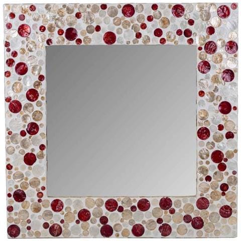 Specchio Quadrato In Legno Rifinito In Capiz Marrone 52x52x03h - Foto 1