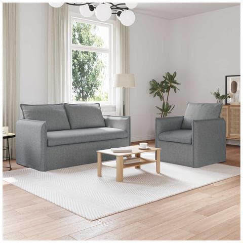 Divano 2 pcs Grigio chiaro 196 x 82 x 85 cm Tessuto - Foto 2