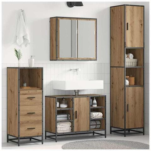 Set di mobili per il bagno con porta 3 pcs Rovere artigianale - Foto 2