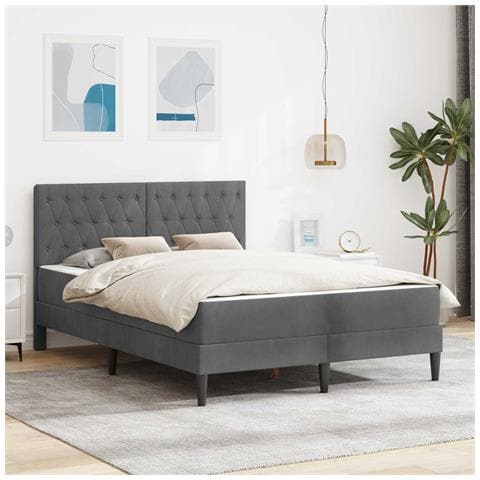 Struttura letto con materasso Grigio scuro 160 x 200 cm Velluto - Foto 2