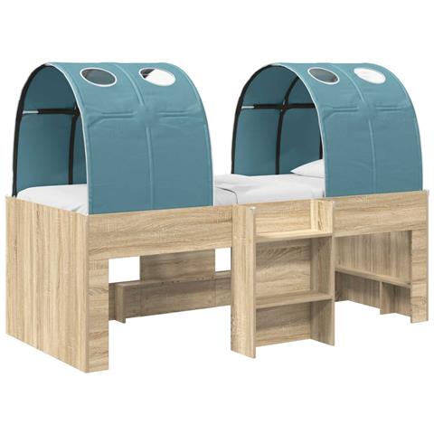 Letto Alto per Bambini con Tunnel 3 pz Rovere Sonoma e Azzurro - Foto 1