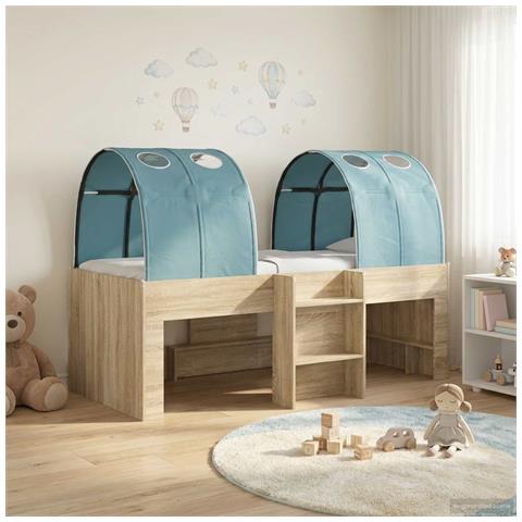 Letto Alto per Bambini con Tunnel 3 pz Rovere Sonoma e Azzurro - Foto 2