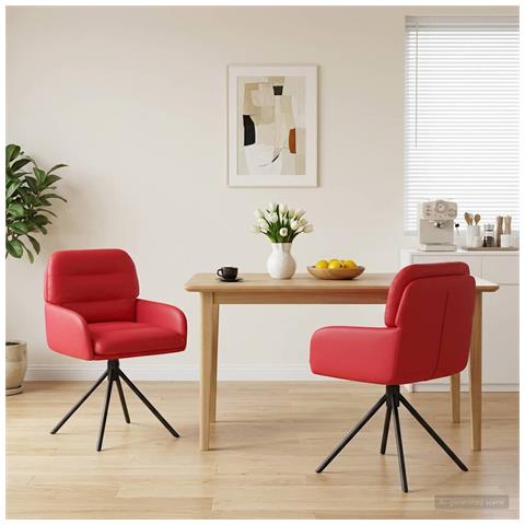 Sedie da pranzo girevoli 2 pcs Similpelle Rosso - Foto 2