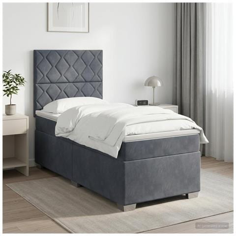 Letto box spring con materasso Grigio Scuro 90 x 200 cm Velluto - Foto 2