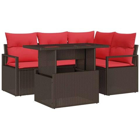 Set Divano da Giardino 5 pz Marrone Poly Rattan - Foto 1