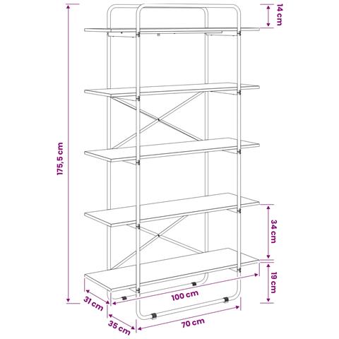 Libreria 5 livelli 100 x 35 x 175,5 cm PB Sonoma grigio - Foto 7