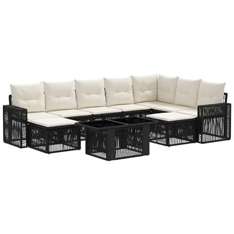 Set Divano da Giardino 10 pz Nero e Bianco Crema polyrattan - Foto 1