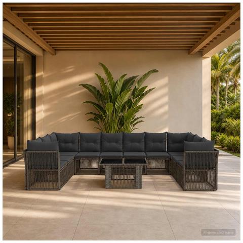 Set Divano da Giardino 11 pz Grigio polyrattan - Foto 2