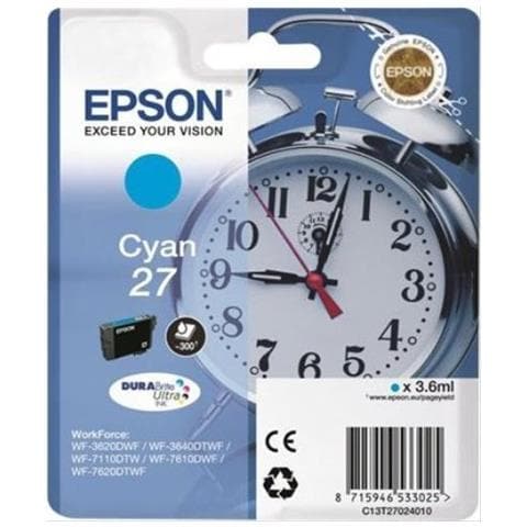 C13T27024022 Cartuccia Ink Originale Ciano per WorkForce Pro WF-3640DTWF Capacità 300 Pagine - Foto 1