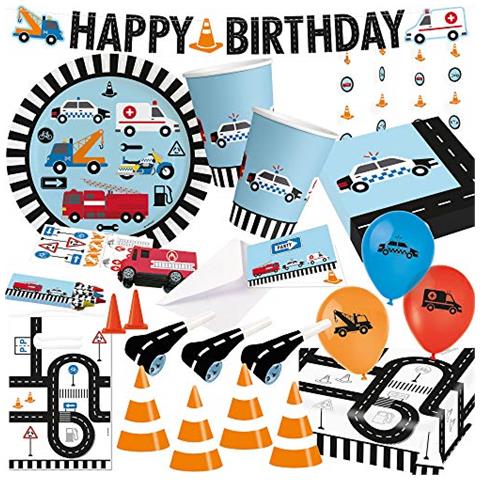 On The Road - Set Di 16 Biglietti D'invito Per Feste Di Compleanno Per Bambini, Con 8 Inviti E 8 Buste, Motivo: Camion Dei Pompieri - Foto 2