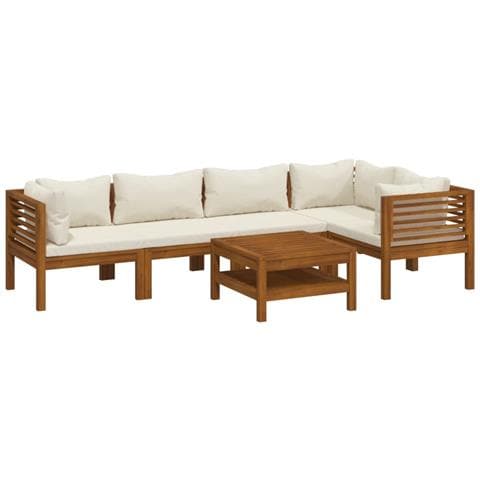 Set Divani Da Giardino 6 Pz Con Cuscini Crema In Legno Acacia - Foto 1
