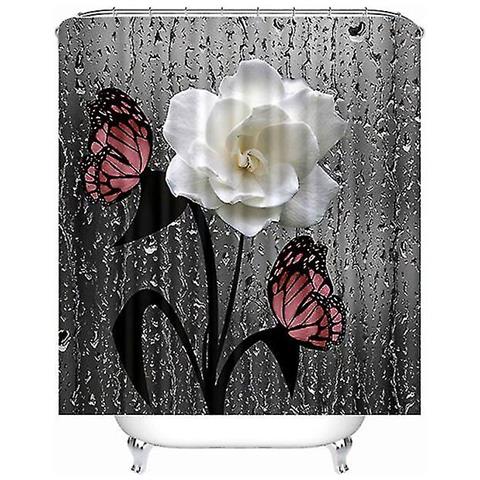 XCBN Tende da Doccia 3D con Motivo Floreale Rosa e Farfalla festose Tende da Bagno ispessite Impermeabili per Bagno A3 150x200cm