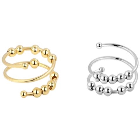 Anelli Antistress Regolabili Con Perline Girevoli Oro/argento, Confezione Da 2 Multicolor1 S - Foto 1