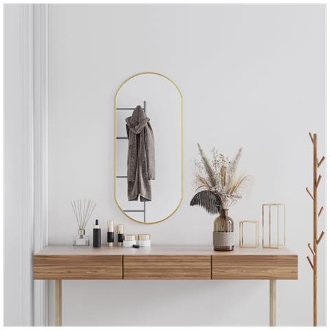 Specchio Da Parete Dorato 90x40 Cm Ovale - Foto 6