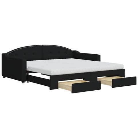 Divano Letto Estraibile Con Cassetti Nero 100x200 Cm In Tessuto - Foto 1
