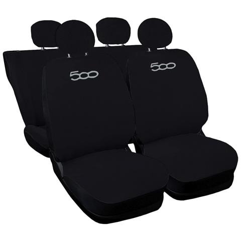 Coprisedili Auto Compatibili Per 500, Made In Italy, Set Di Copri Sedili Anteriori E Posteriori (unico Colore) Con Copri Poggiatesta Incluso, Tessuto Poliestere, Colore - Nero - Foto 1