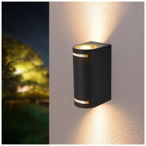 Applique Led Luce Calda Lampada Da Parete Muro 2 X Faretto 8 W Gu10 Ip54 Nero - Foto 1