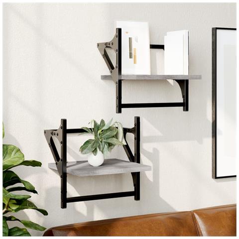 Mensole A Parete Con Aste 2pz Grigio Sonoma 30x25x30 Cm - Foto 1