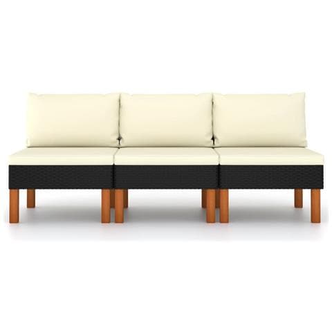 Poltrone Centrali 3 Pz Polyrattan E Legno Massello Di Eucalipto - Foto 2