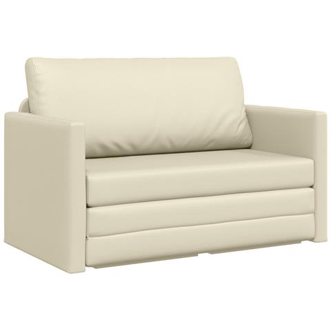 Divano Letto a Pavimento 2-in-1 Crema 124x71x78 cm Pelle Sintetica - Foto 1