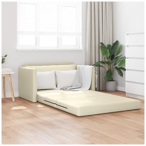 Divano Letto a Pavimento 2-in-1 Crema 124x71x78 cm Pelle Sintetica - Foto 2